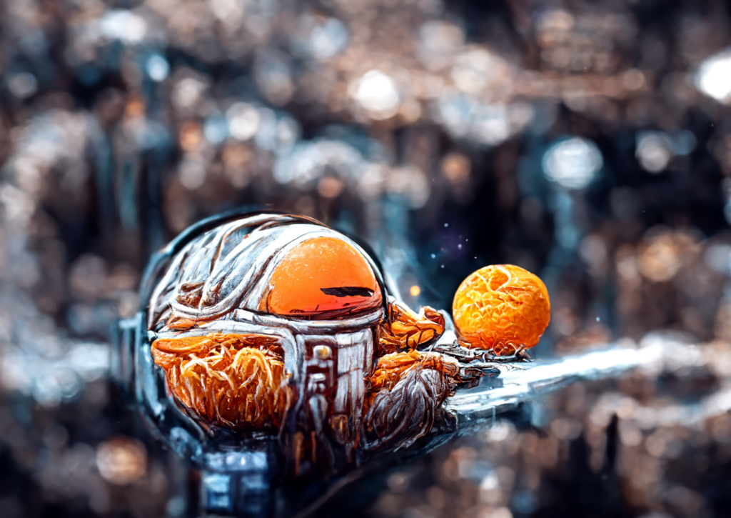 a mandarin orange in space star wars by dan mumford trending on artstation in a galaxy far away [Disco Diffusion v5] 1551896796