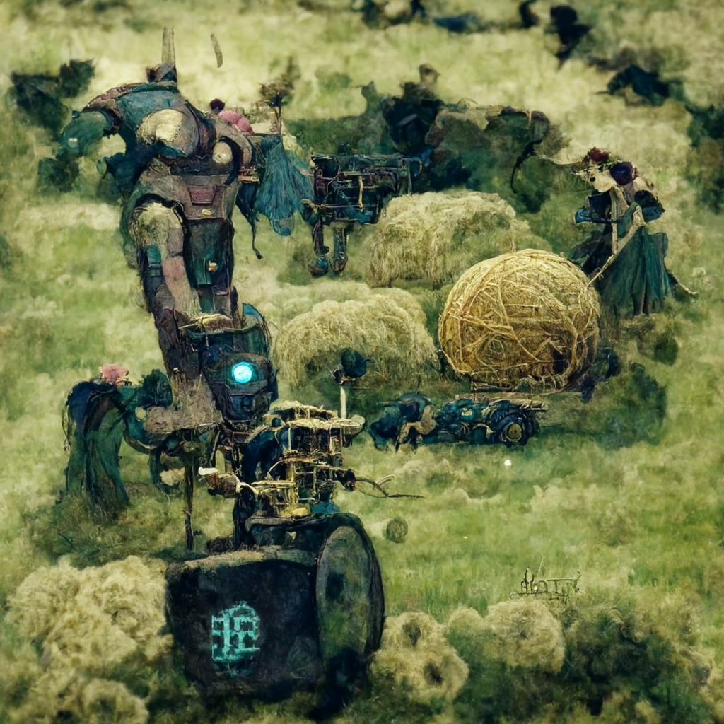 a robot machine farming a beautiful field of hay by Edmund Dulac trending on artstation [Disco Diffusion v5] 513577437