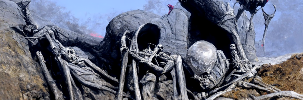 a skeleton emerging from a grave by Wayne Barlowe and gustave dore trending on artstation [Disco Diffusion v5] 1663461740