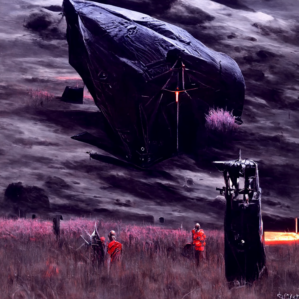 an ancient spacecraft in a dark serene field by Wayne Barlowe trending on artstation [Disco Diffusion v5] 396629995