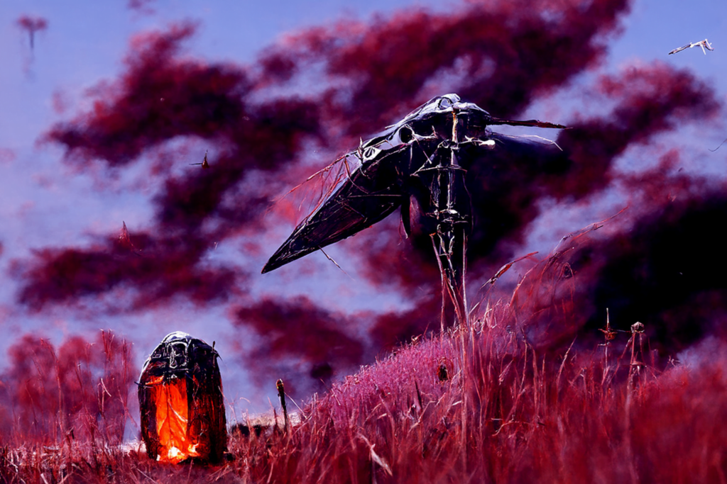 an ancient spacecraft in a serene field by Wayne Barlowe trending on artstation [Disco Diffusion v5] 1054655466