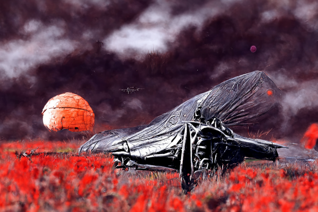 an ancient spacecraft in a serene field by Wayne Barlowe trending on artstation [Disco Diffusion v5] 566703145