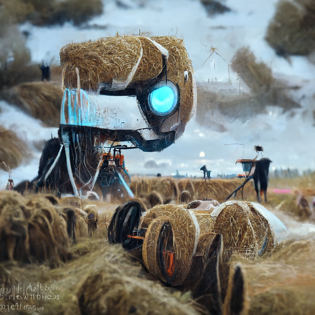 robotic machines farming a field of hay by alfred kubin and alena aenami trending on artstation [Disco Diffusion v5] 228500902