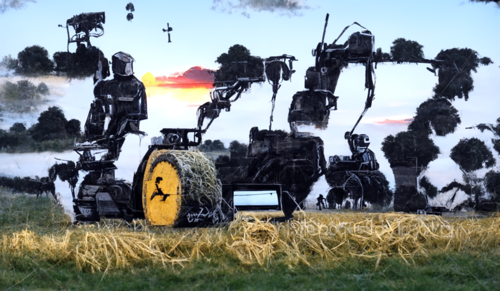 robotic machines farming hay in a serene field at sunset by banksy [Disco Diffusion v5] 168153312