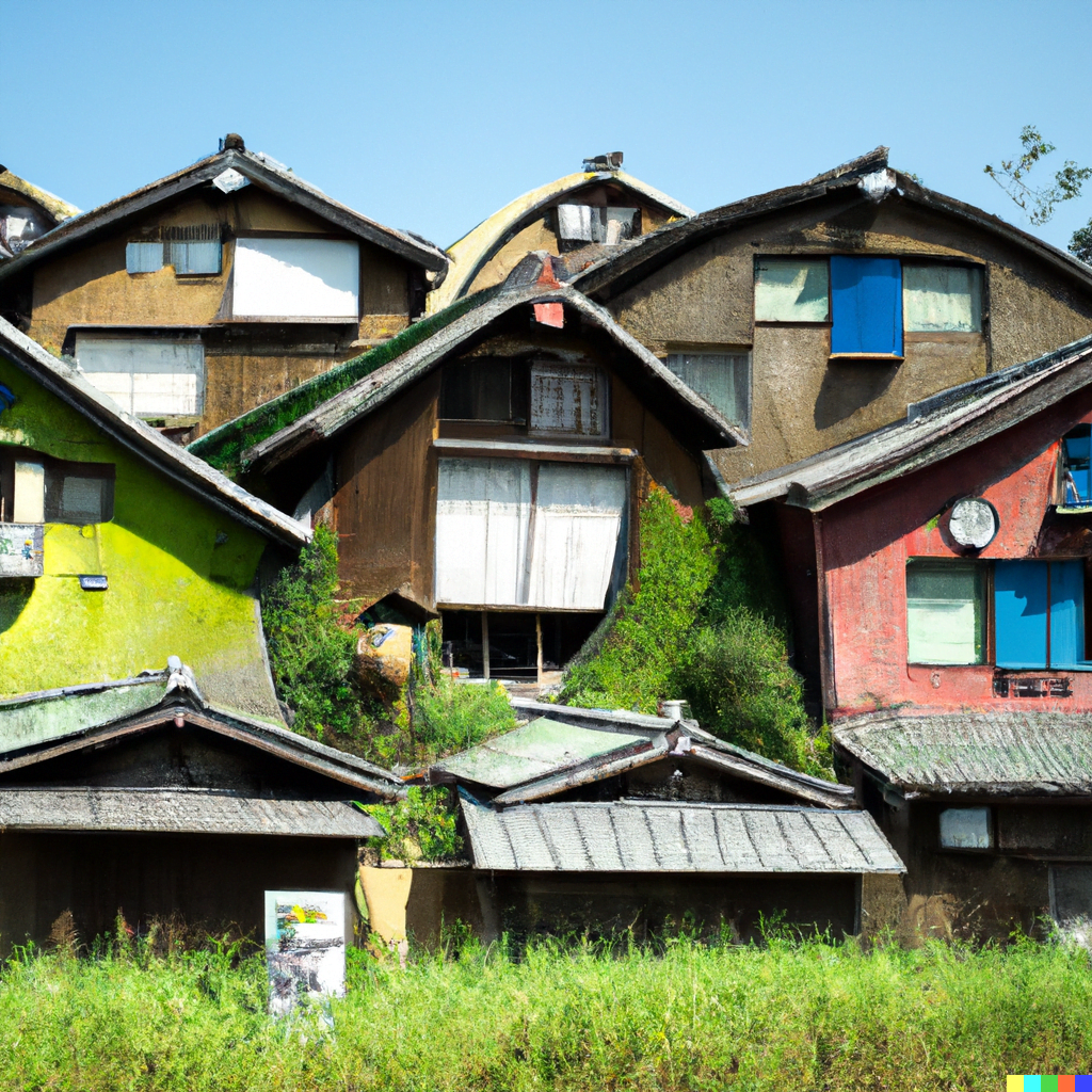 DALL·E 2022-07-14 21.53.50 – a village of spirits painted by Hayao Miyazaki