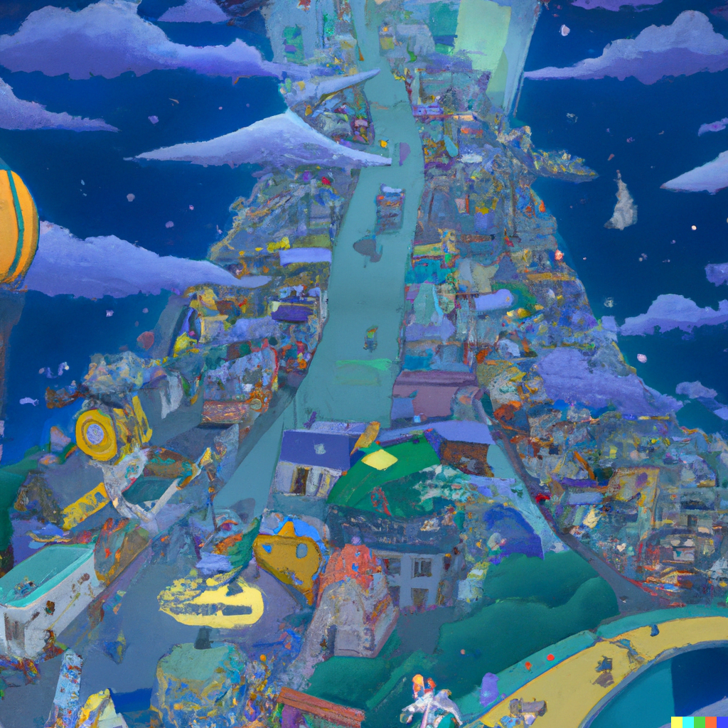 DALL·E 2022-07-14 21.55.13 – a digital illustration of a magical city by Hayao Miyazaki