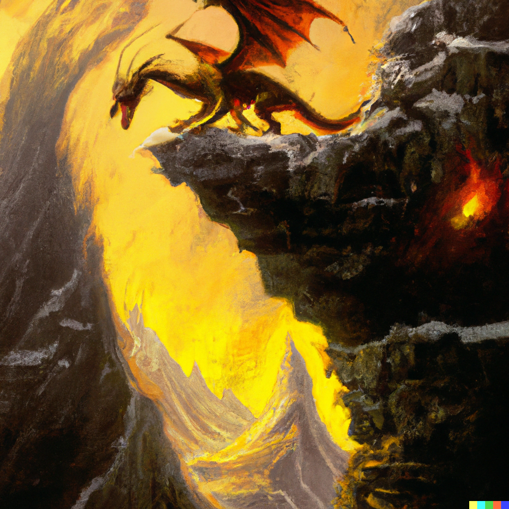 DALL·E 2022-07-14 23.03.47 – a dragon perched on the edge of minas morgul by John Howe
