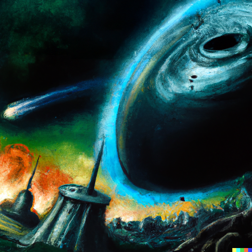 DALL·E 2022-07-16 00.26.48 – a planet exploding as scene from space Zdzisław Beksiński, Digital Art