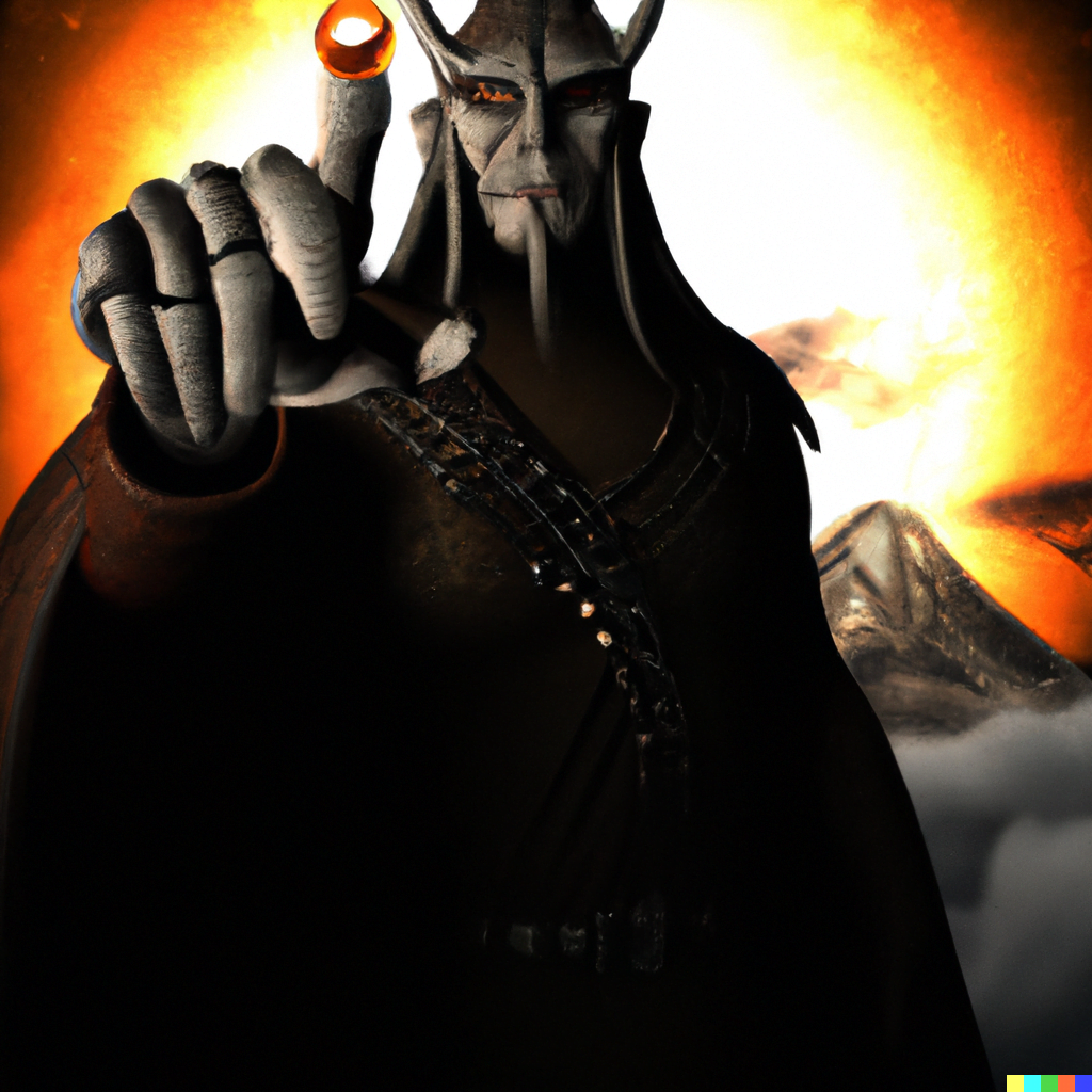 DALL·E 2022-07-18 00.03.25 – sauron ruling middle earth with the one ring