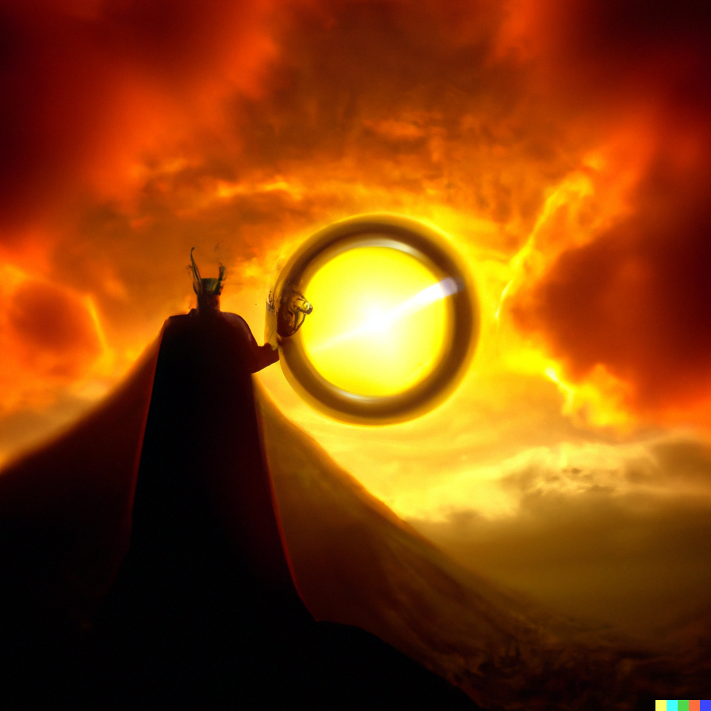 DALL·E 2022-07-18 00.03.31 – sauron ruling middle earth with the one ring