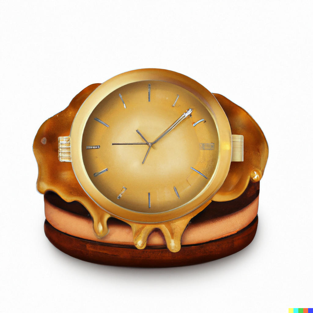 DALL·E 2022-07-18 00.15.10 – a realistic gold watch with cake on the inside